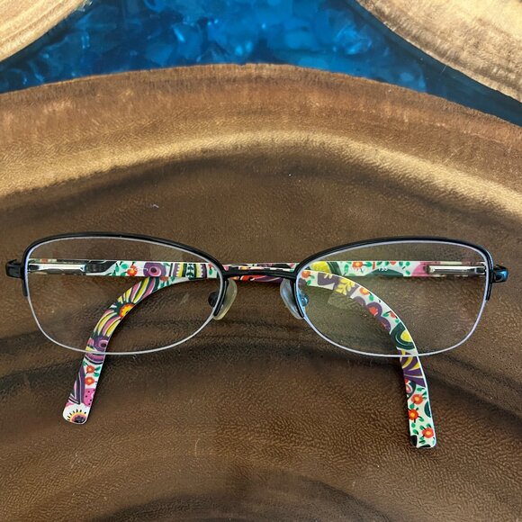 VERA BRADLEY Viva La Vera EYEGLASSES FRAMES 50-18-135 HALF-RIM BLK METAL FLORAL - Picture 11 of 12